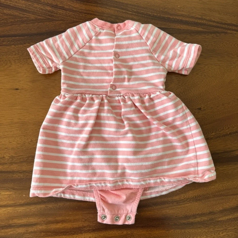 Carter’s Pink Striped Baby Girl Dress Lace Collar Accent 100% Cotton Size 18M